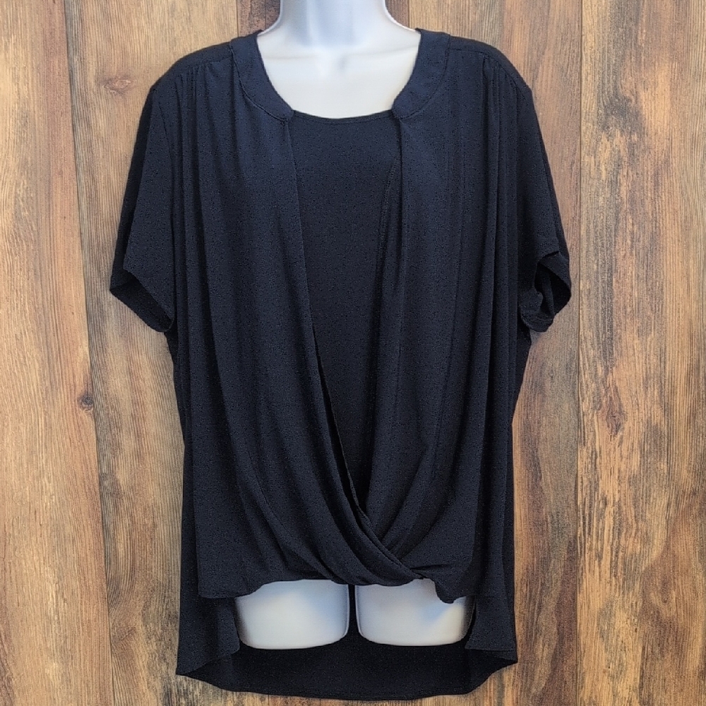 NWT Roz & Ali Navy Drape Front Blouse 2X                                   -D112